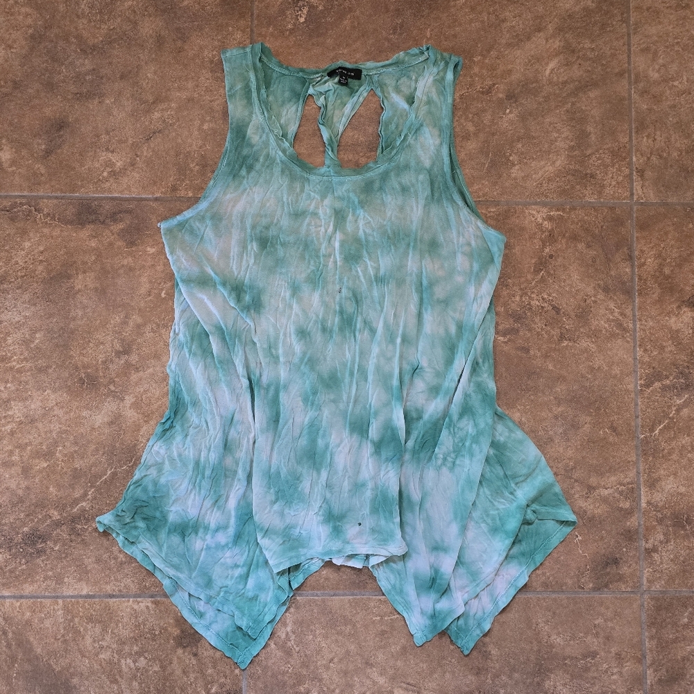 Green Asymmetrical Tie Dyed VA Tank